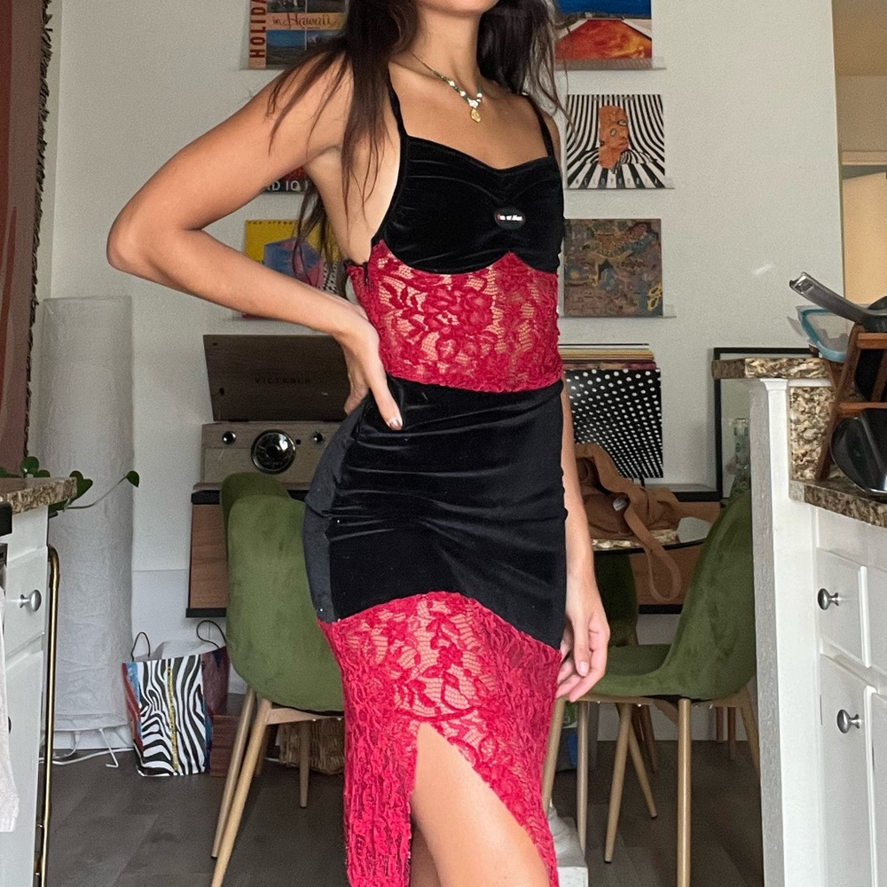 Cool red lace Moto midi dress